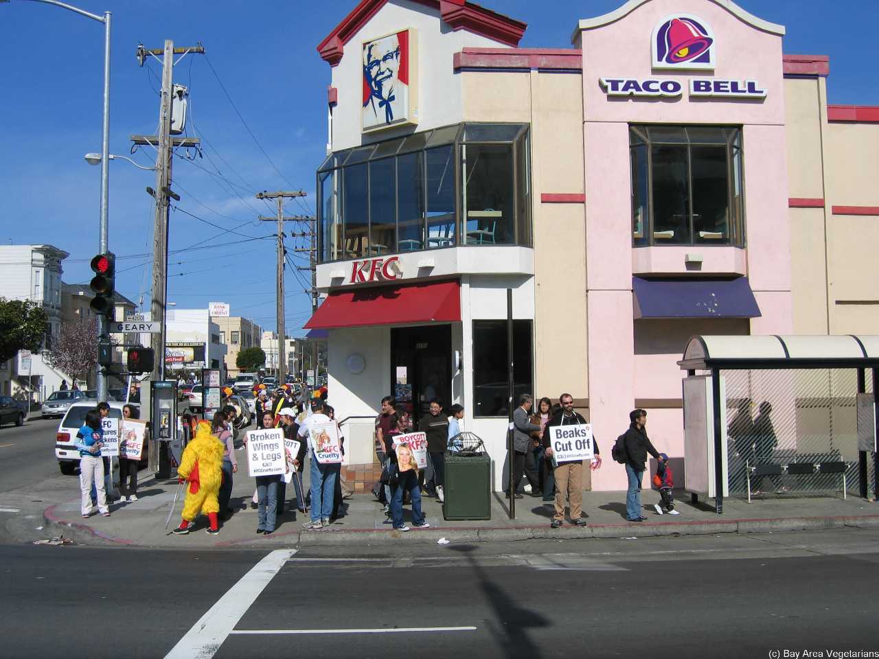 Neighbors and activists protest KFC cruelty at Geary and 6th.