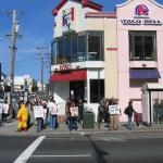 Neighbors and activists protest KFC cruelty at Geary and 6th.