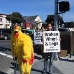 Our costumed "Mr C Chicken" walks on crutches