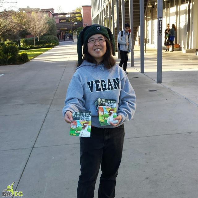 Tammy leafling with FARMUSA "Have we been lied to" booklet