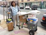 Debbie hard at work at 8 am, car unloaded and ready to setup!