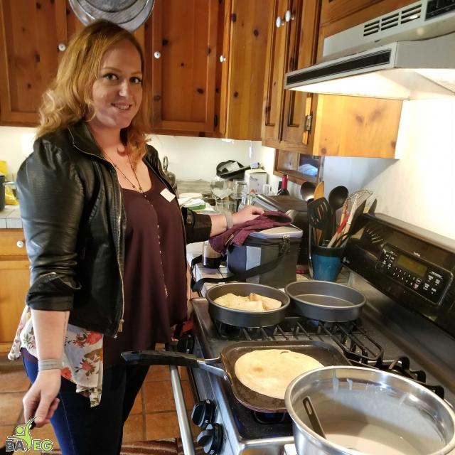 Kathy making dessert crepes