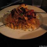 Urban Forage - Sultan's plate.  Three separate skewers of tempeh, sweet potato, and grilled vegetables.