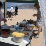 Three tables worth of food