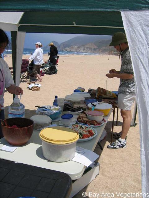 Three tables worth of food