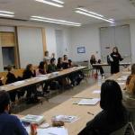 Christine talks to an eager crowd