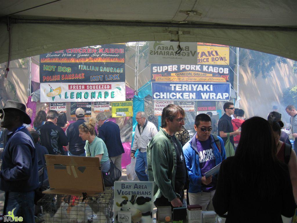 Lucky us, across from the burning chicken on a BBQ booth