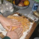 Ann, kneading the sweet potato biscuit dough