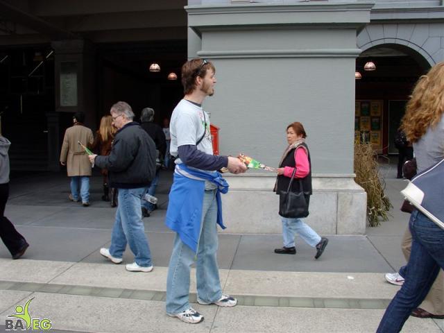 Jason is ready with a leaflet for the next person