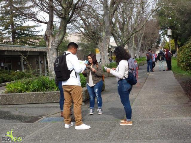 More students reading leaflets